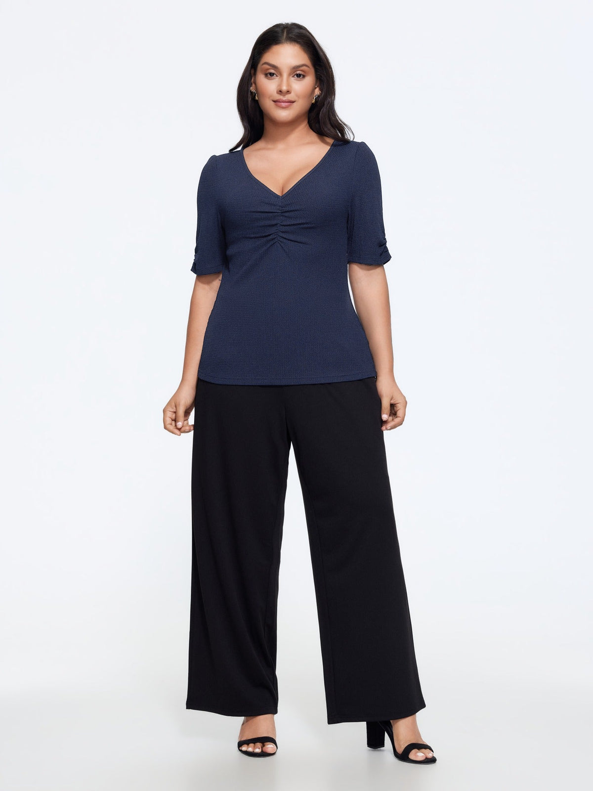 Textured V‑Neck Ruched Bust Fitted Top