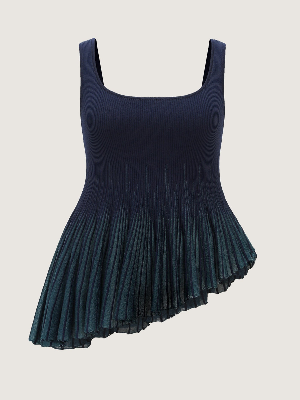 Gradient Pleated Asymmetrical Ruffle Hem Sweater Vest