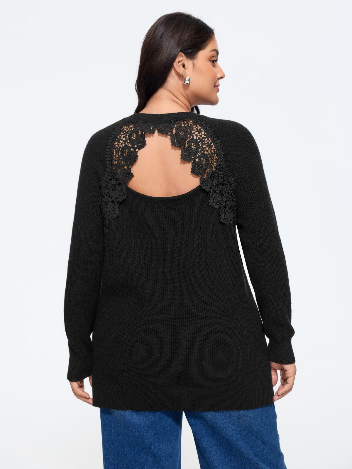 Lace Cut‑Out Open Back Pullover