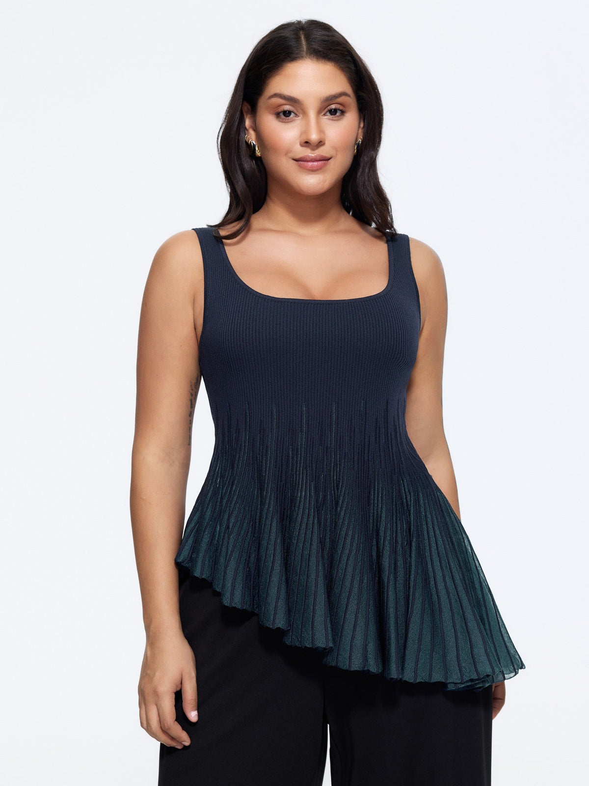 Gradient Pleated Asymmetrical Ruffle Hem Sweater Vest