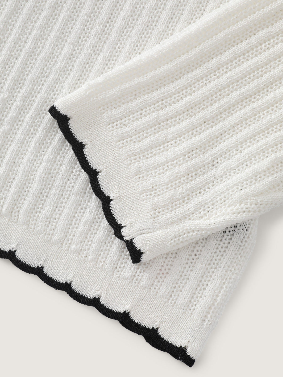 Scalloped Contrast Trim Tie‑Front Cut Out Cardigan