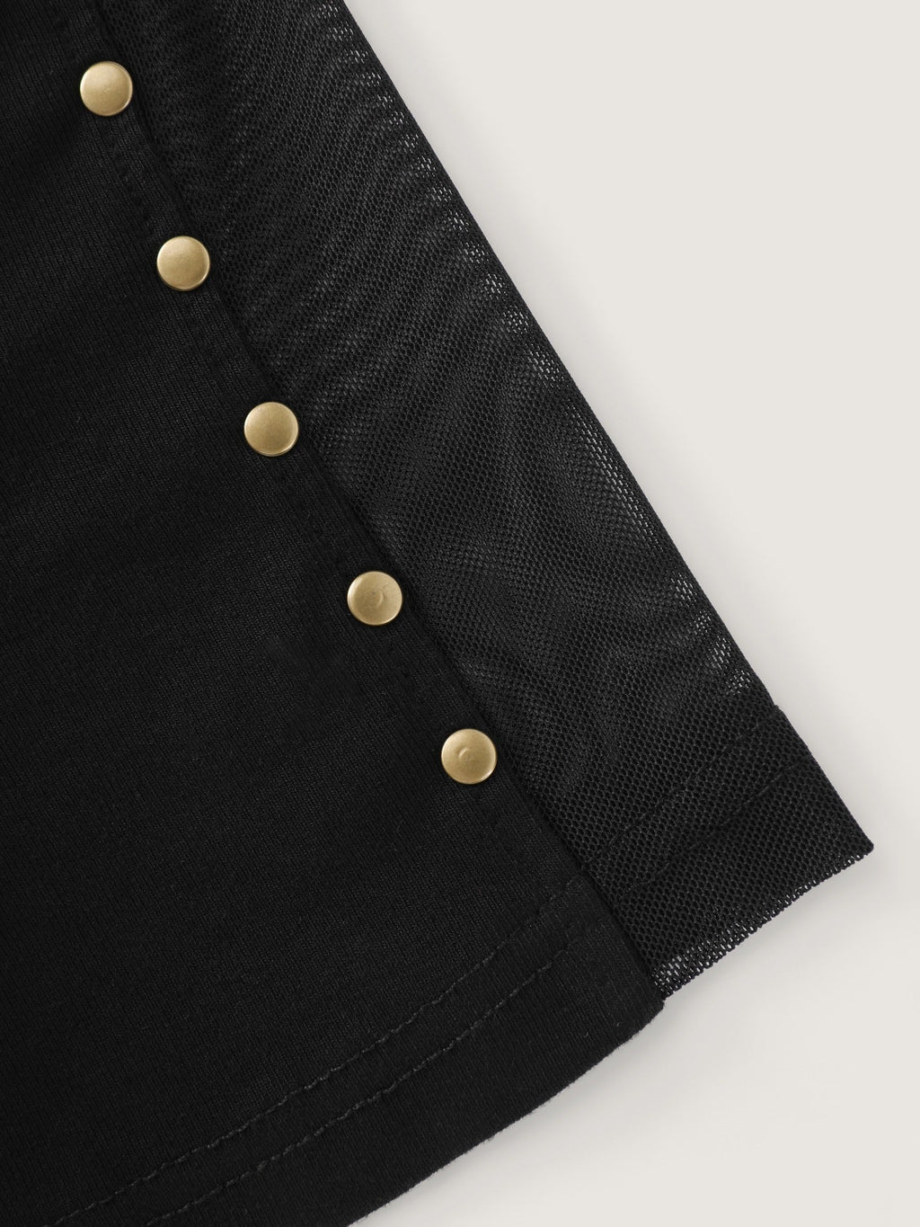 Crew Neck Stud Detail Mesh Shoulder Top