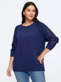 Crew Neck Lace Splice Detail Pullover