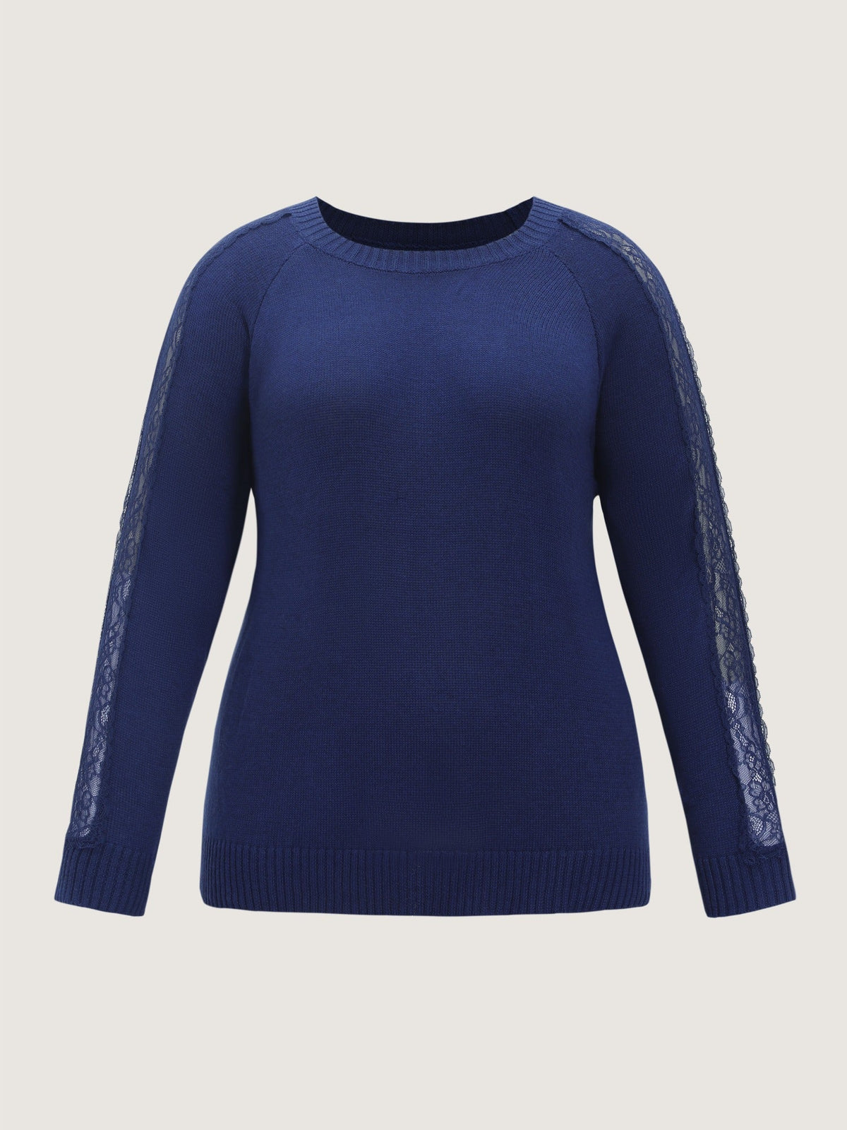 Crew Neck Lace Splice Detail Pullover