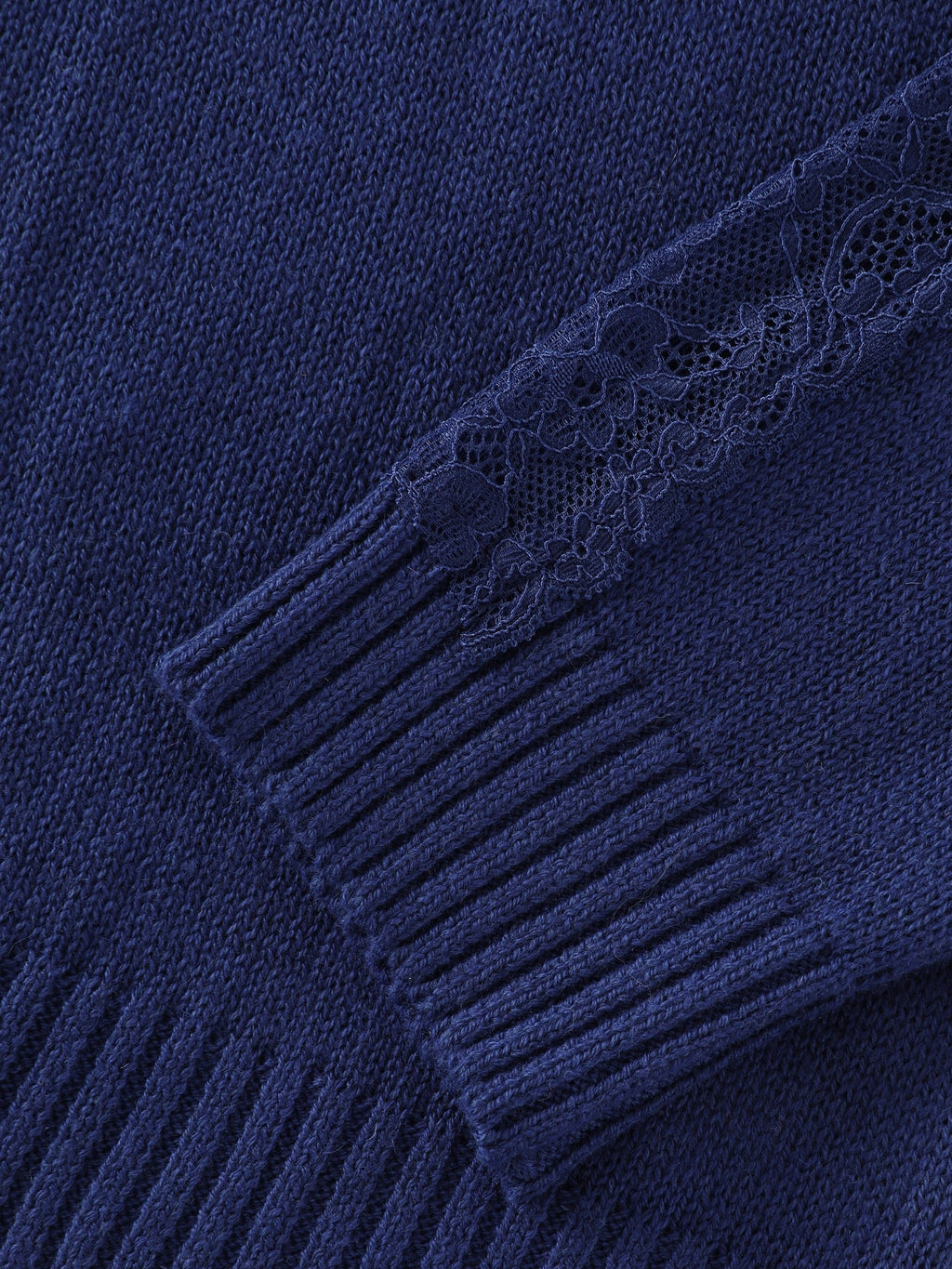 Crew Neck Lace Splice Detail Pullover
