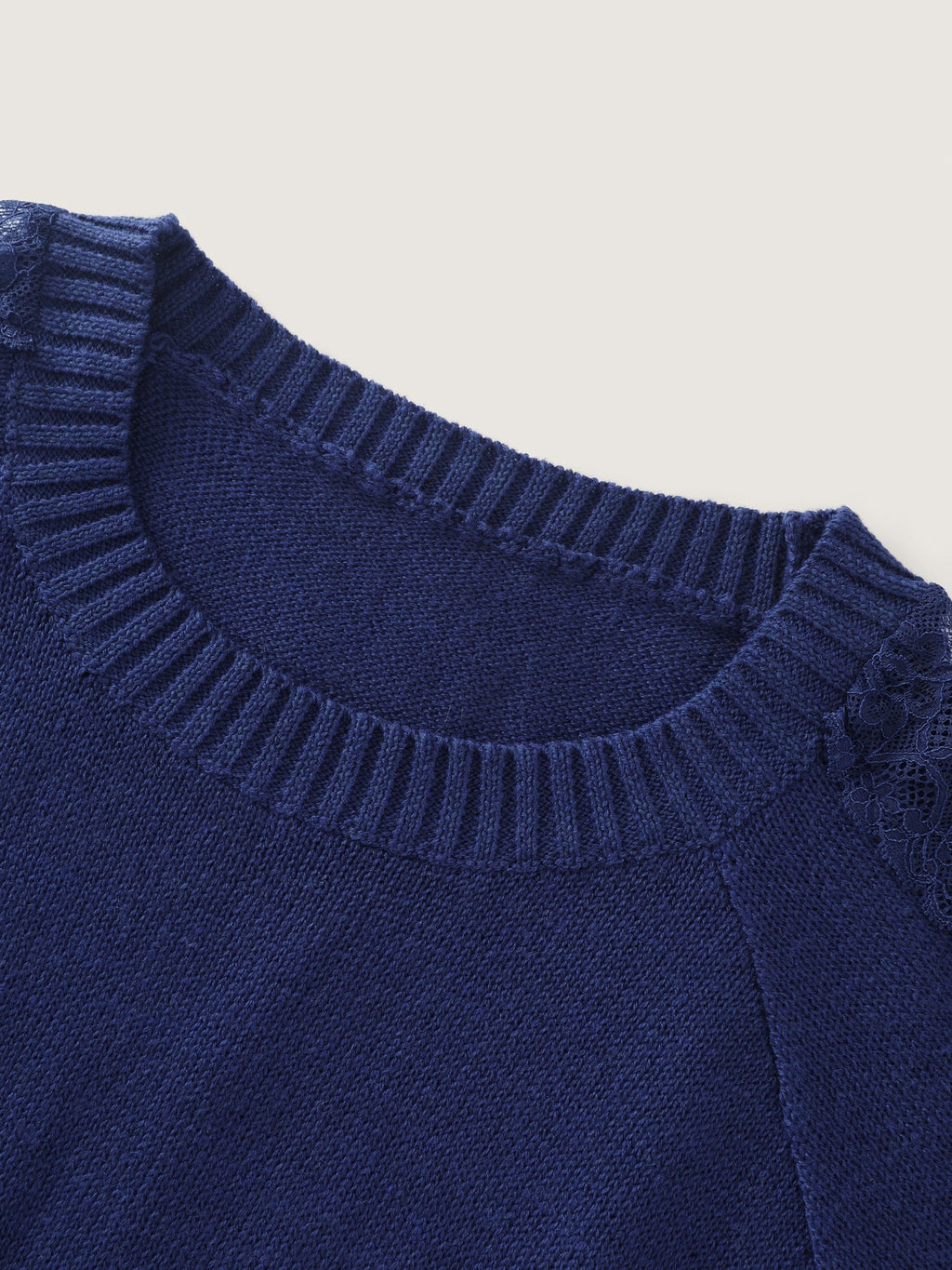 Crew Neck Lace Splice Detail Pullover
