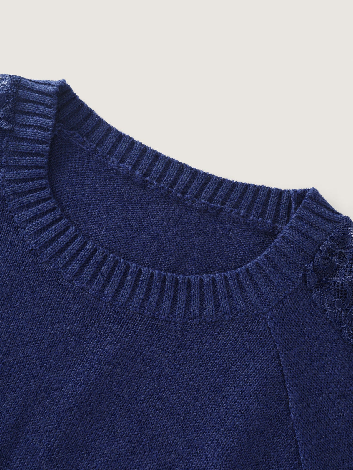 Crew Neck Lace Splice Detail Pullover
