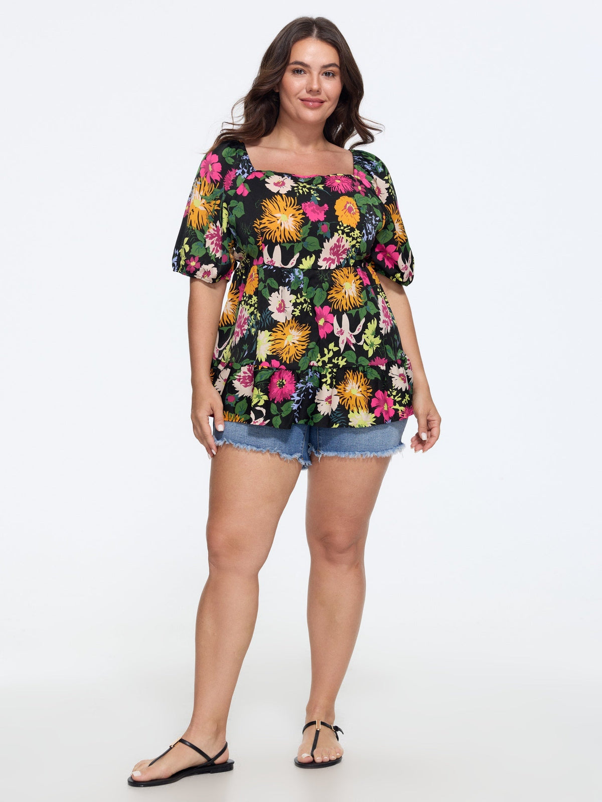 Floral Square Neck Fit and Flare Blouse