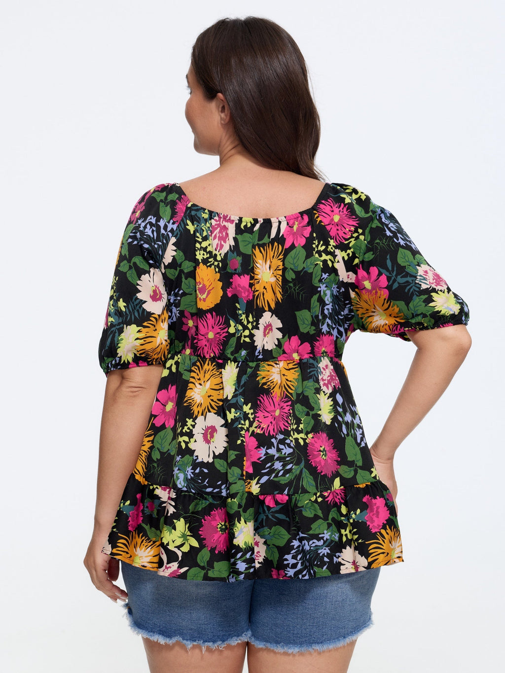 Floral Square Neck Fit and Flare Blouse