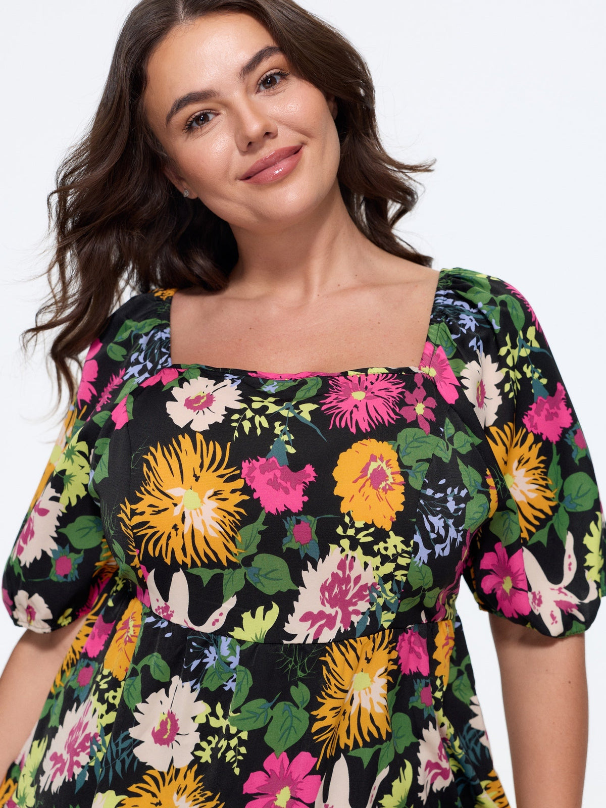 Floral Square Neck Fit and Flare Blouse