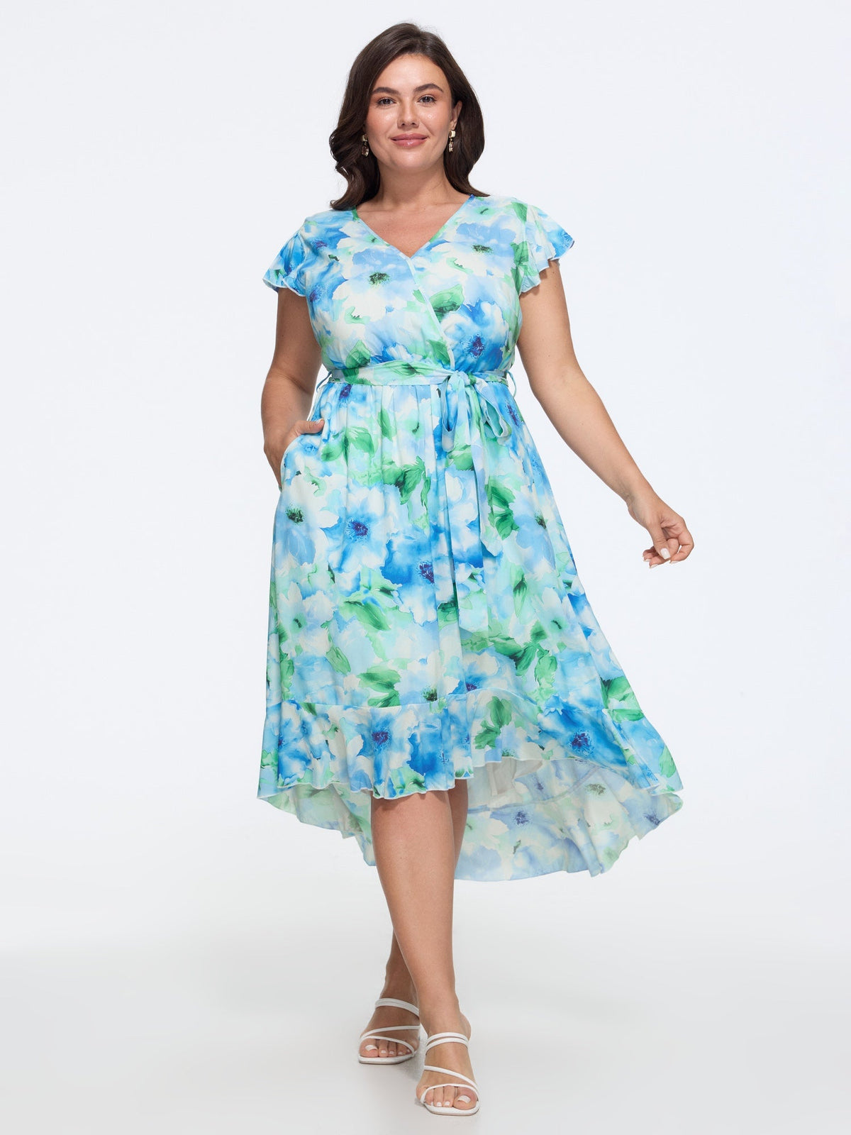 Midnight Blooms Wrap A-Line Midi Dress
