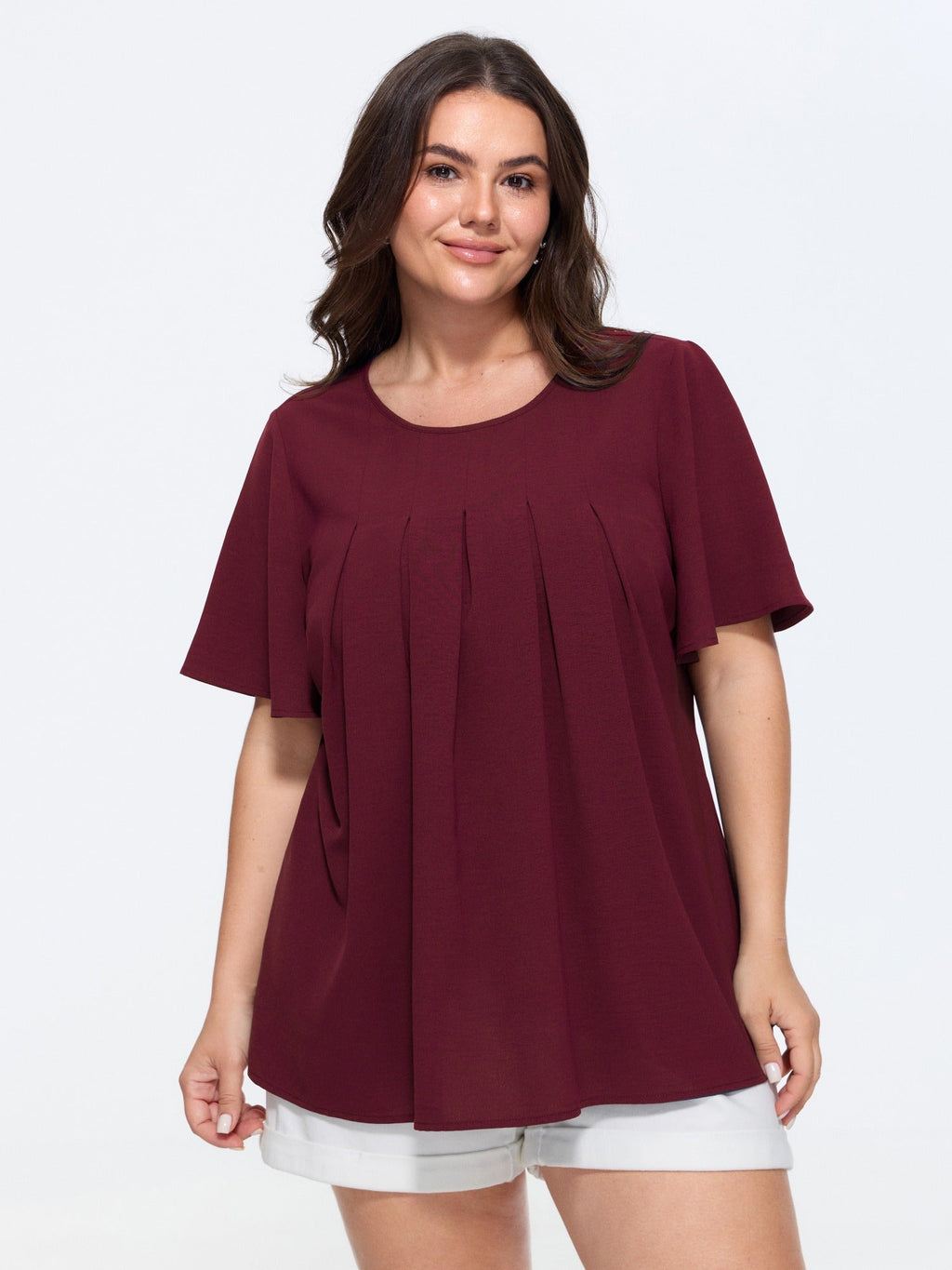 Pleated Front Flowy Plain Top