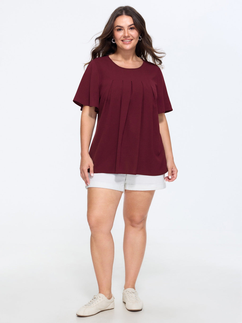 Pleated Front Flowy Plain Top