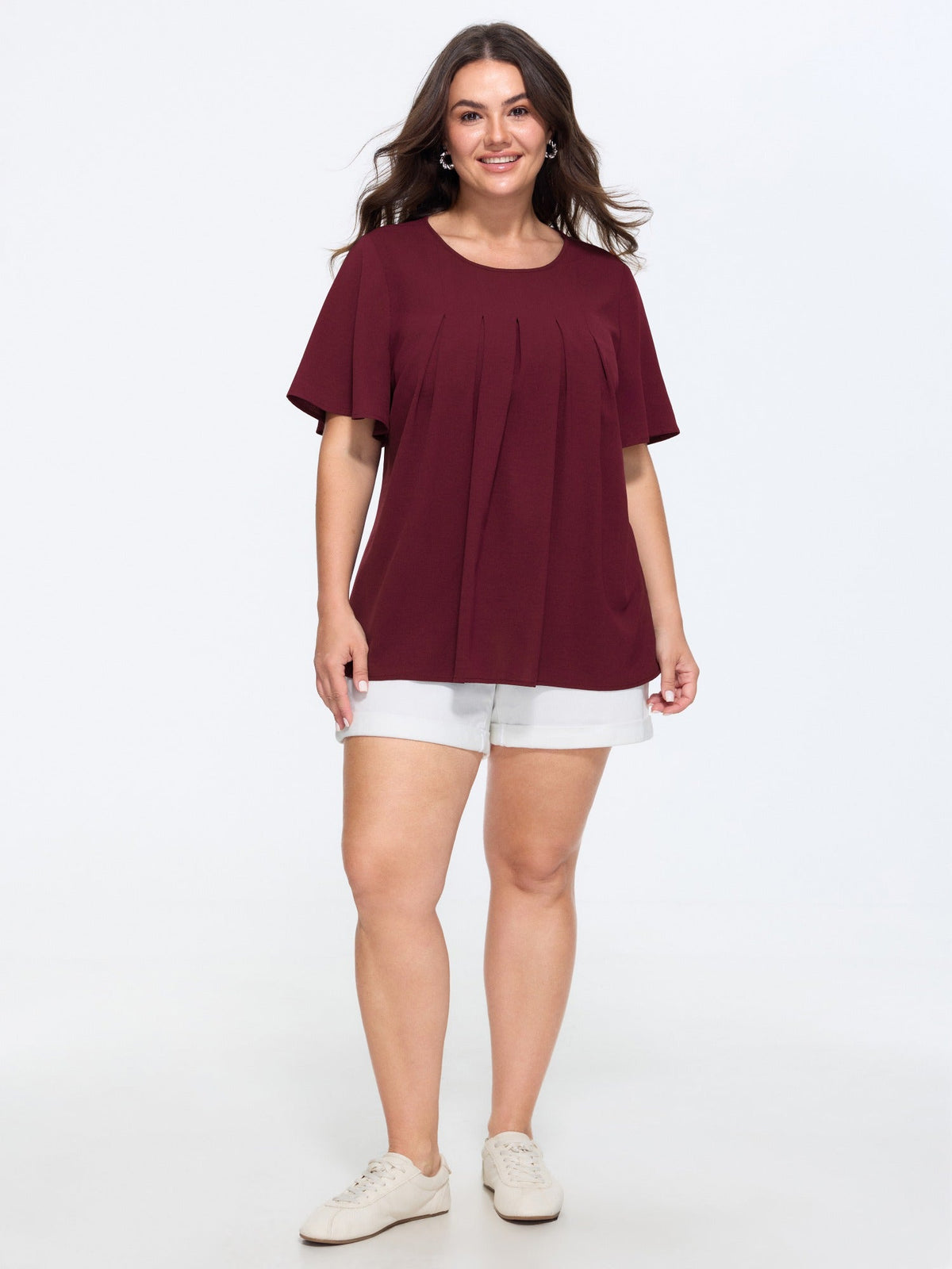 Pleated Front Flowy Plain Top