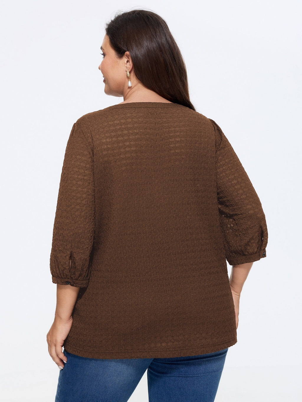 Stretchy Crinkle Textured Neck Tie Blouse