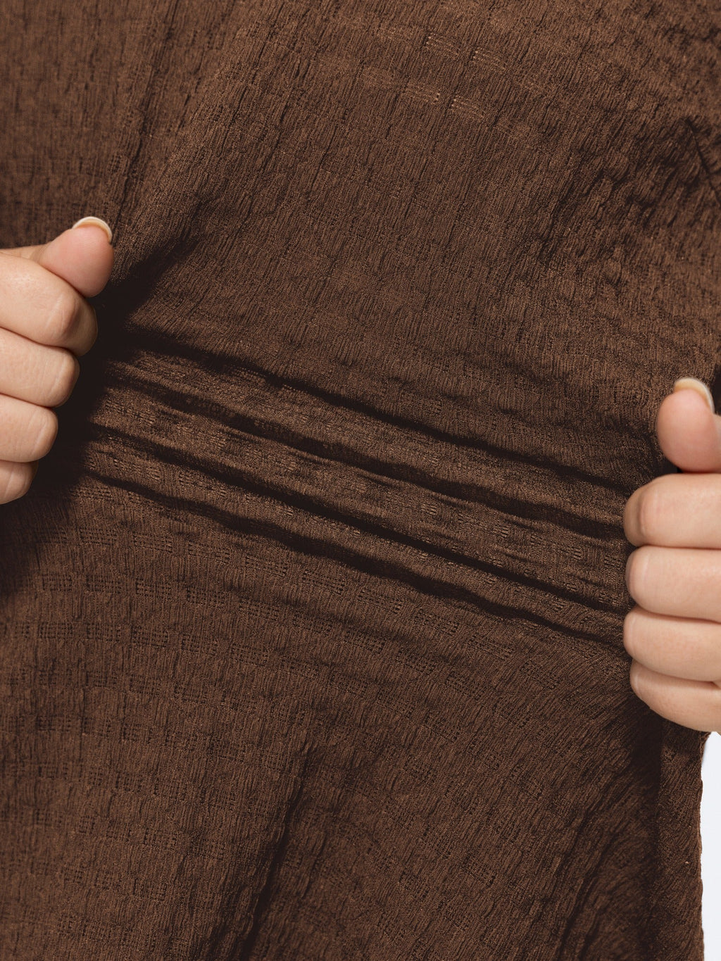 Stretchy Crinkle Textured Neck Tie Blouse
