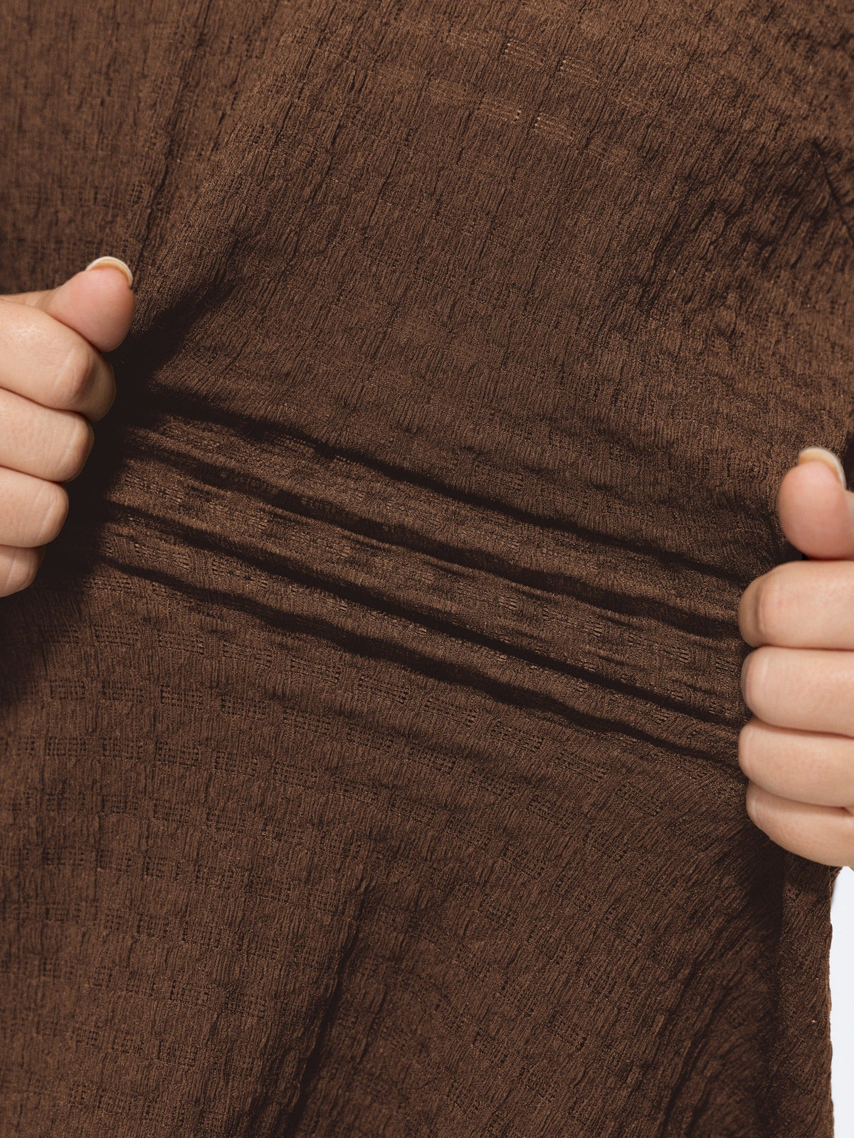 Stretchy Crinkle Textured Neck Tie Blouse