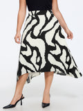 Abstract Print Asymmetrical Hem Flowy Midi Skirt