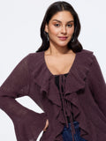 Ruffled Collar Tie‑Front Flare Sleeve Cardigan