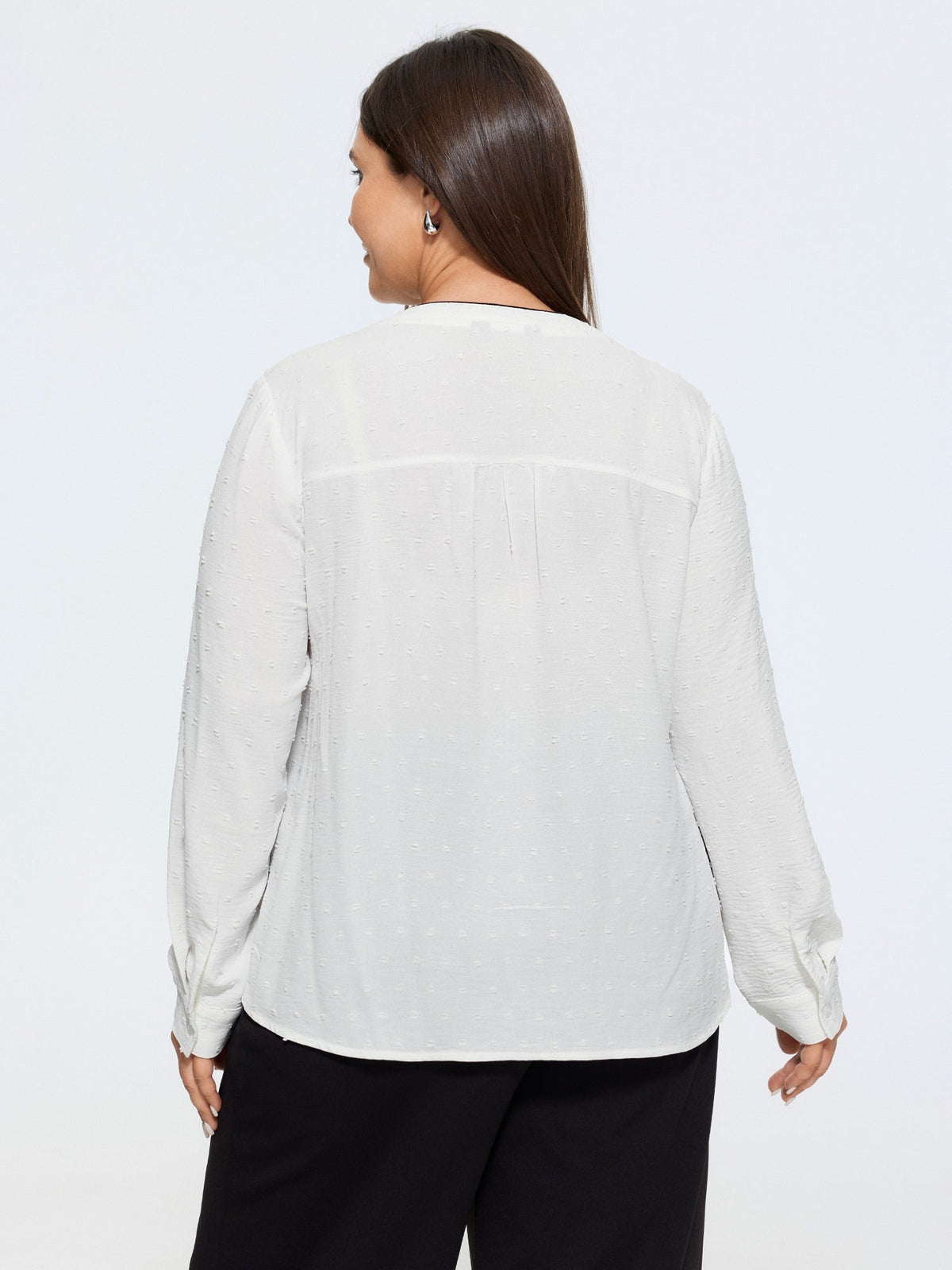 Textured Color Contrast Piping Button Down Blouse