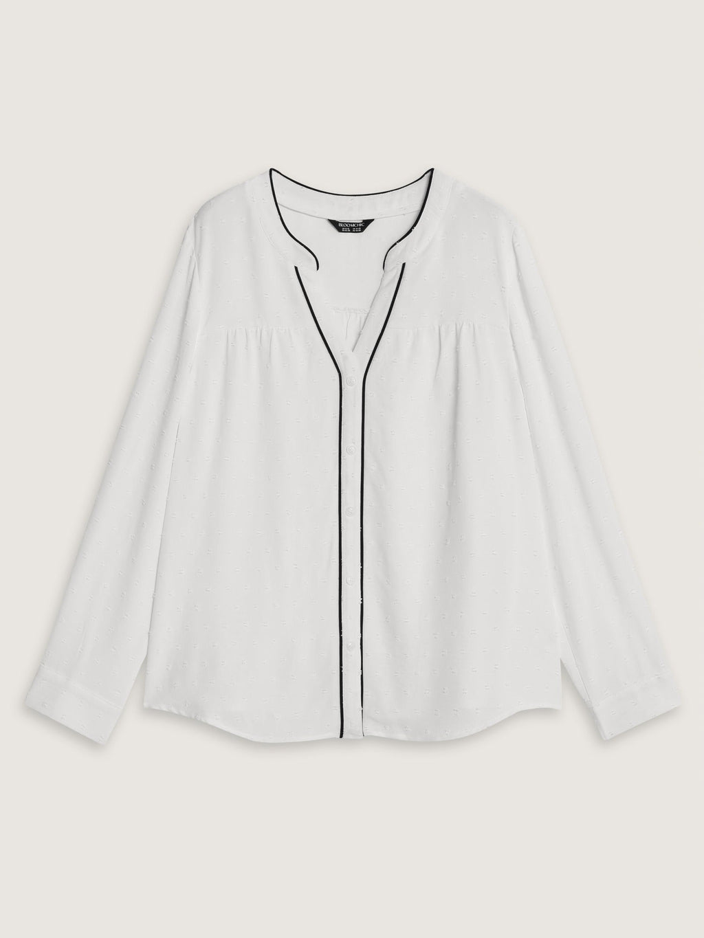 Textured Color Contrast Piping Button Down Blouse