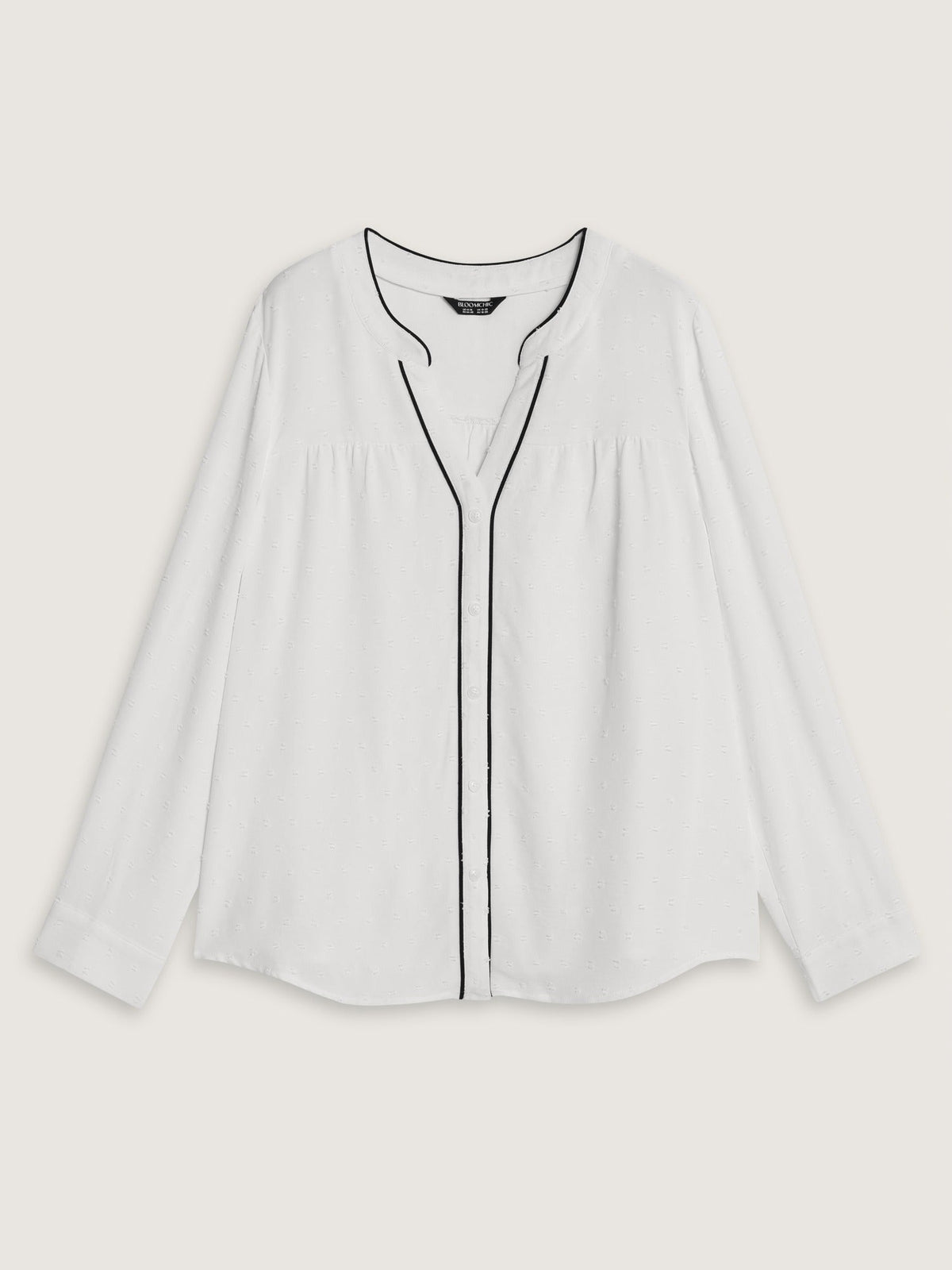 Textured Color Contrast Piping Button Down Blouse