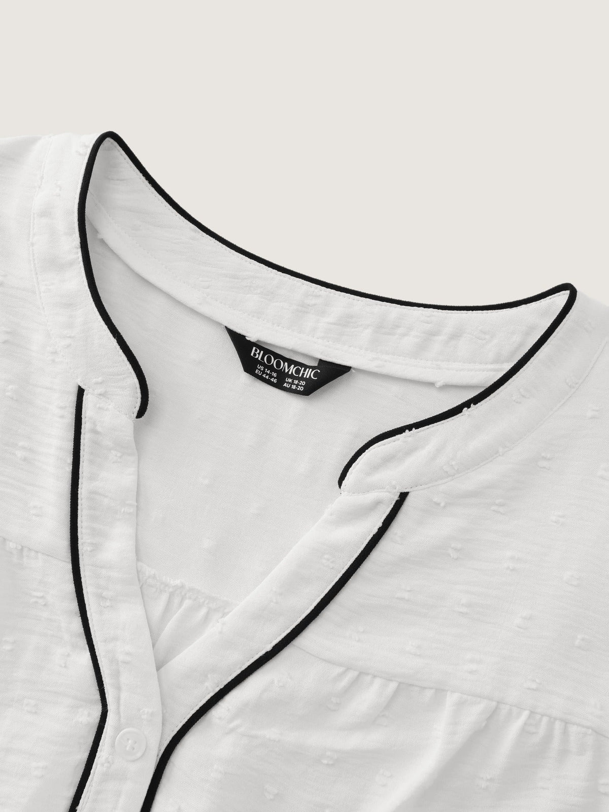 Textured Color Contrast Piping Button Down Blouse