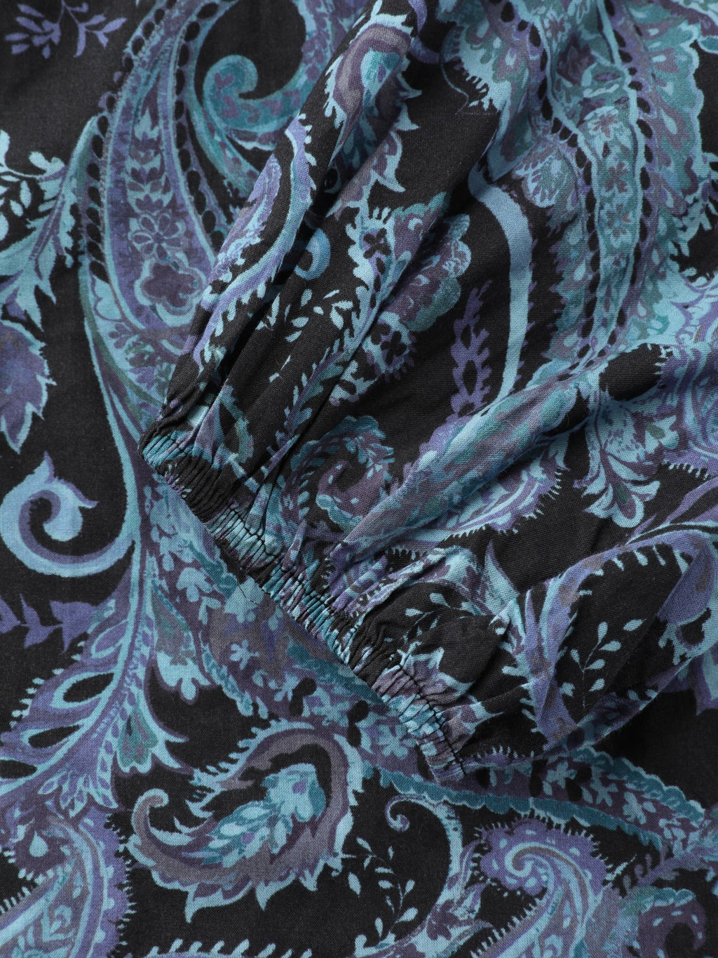 Cotton Ruffle Neck Paisley Print Button Front Blouse