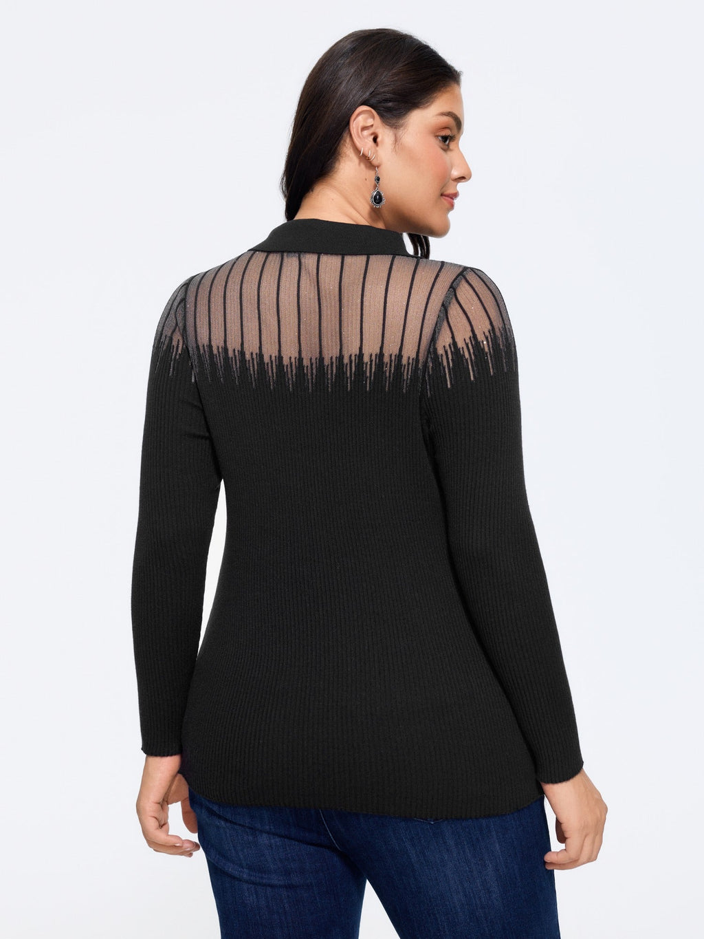 Supersoft Polo Collar Gradient Glitter Mesh Pullover