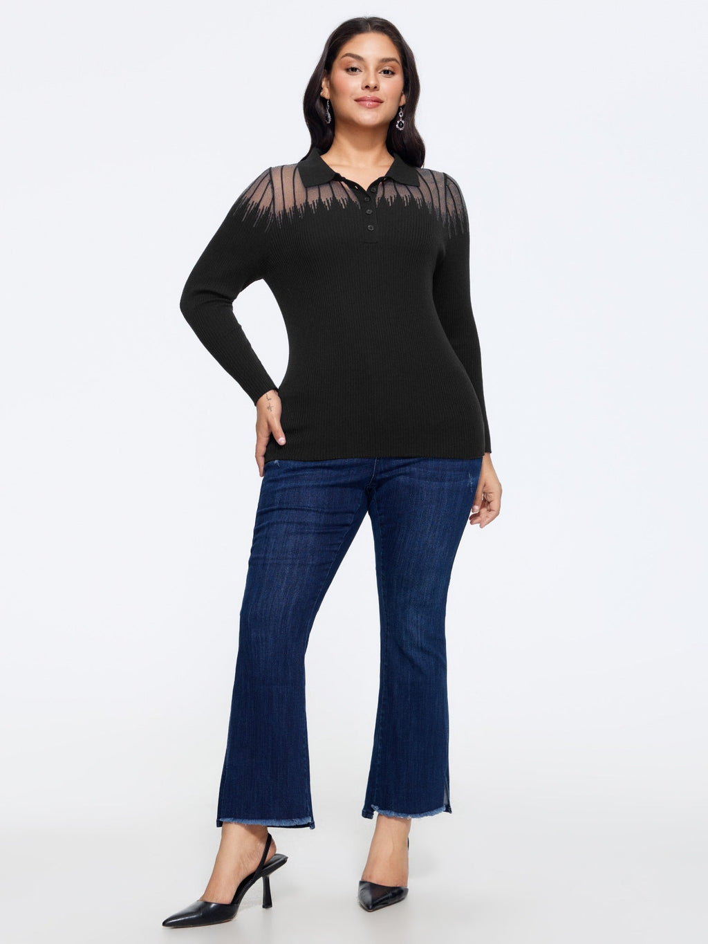 Supersoft Polo Collar Gradient Glitter Mesh Pullover