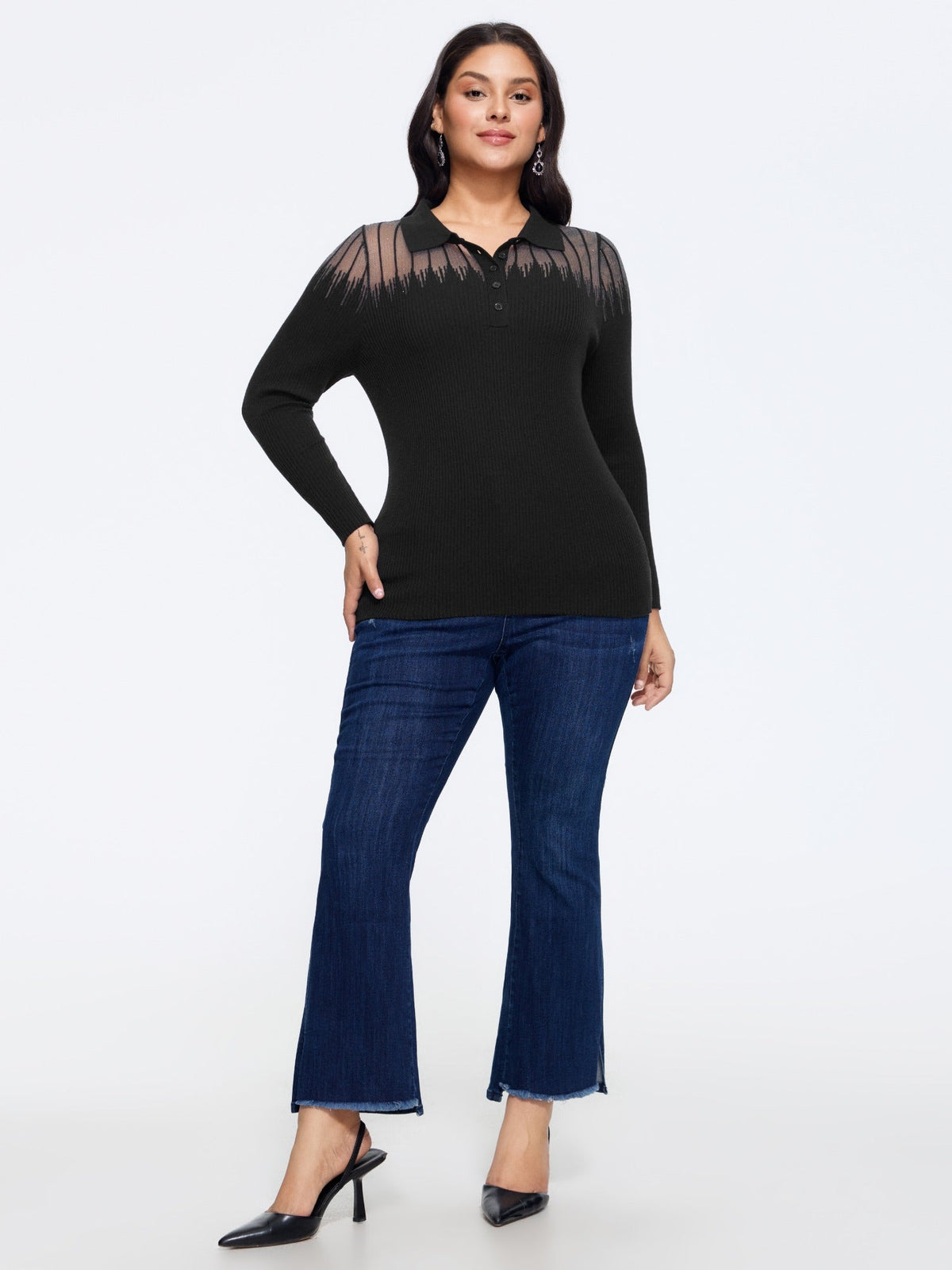 Supersoft Polo Collar Gradient Glitter Mesh Pullover