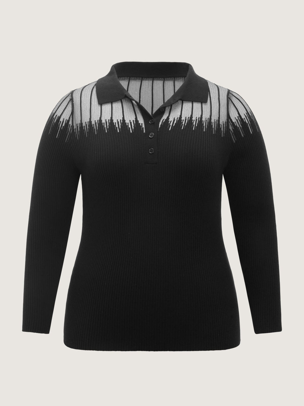 Supersoft Polo Collar Gradient Glitter Mesh Pullover
