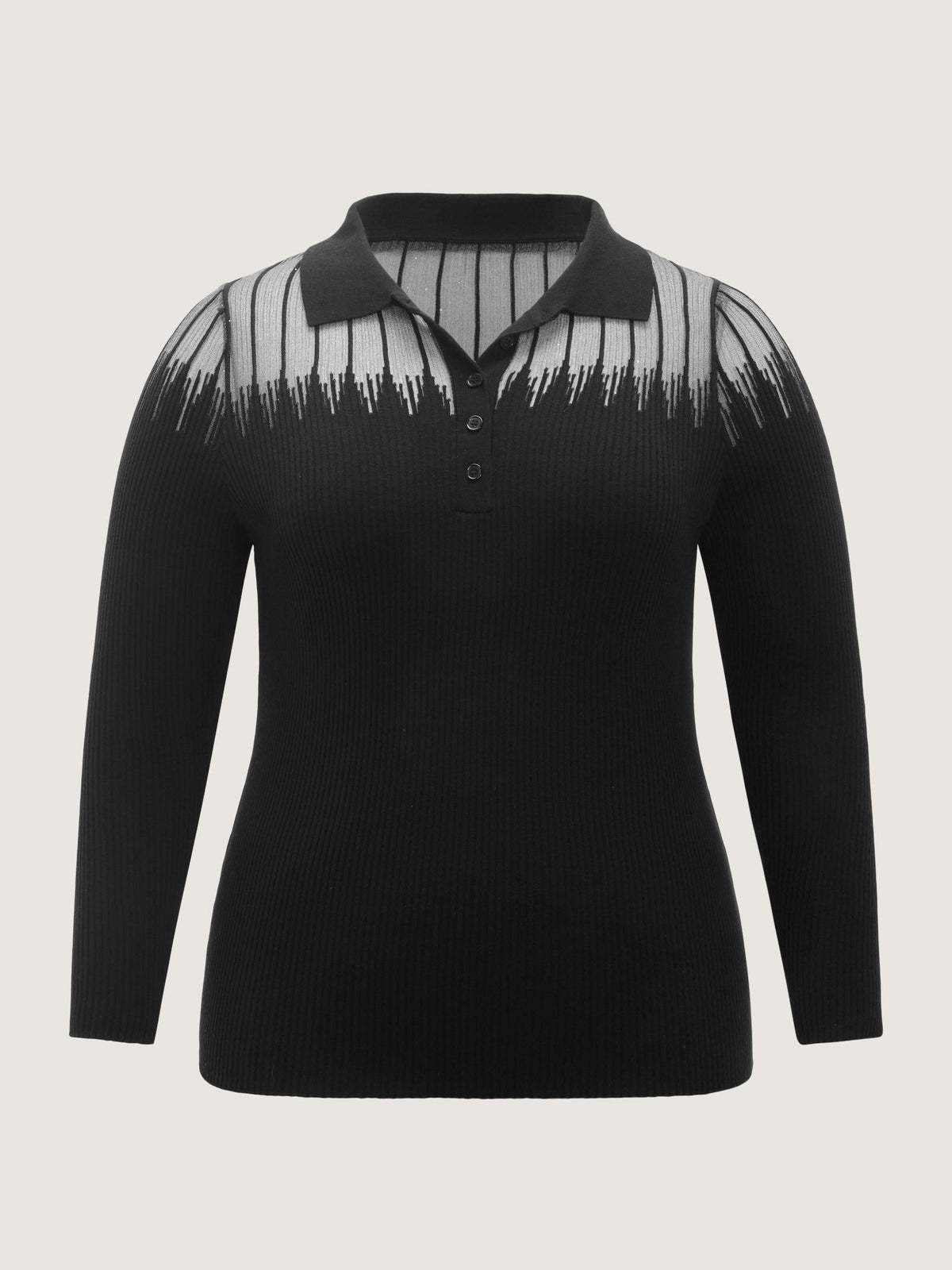 Supersoft Polo Collar Gradient Glitter Mesh Pullover