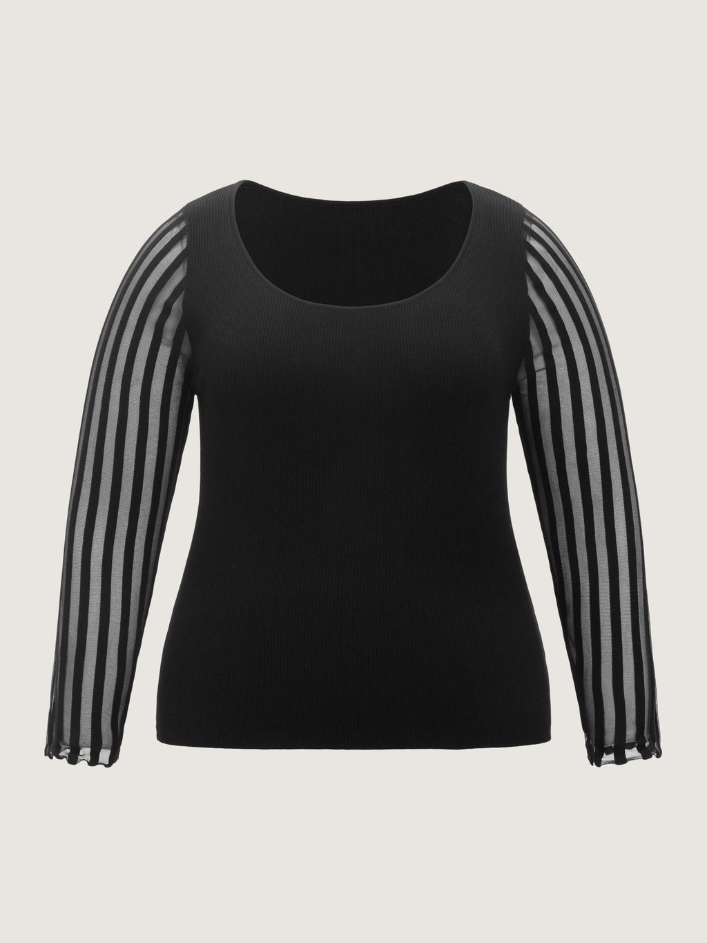 Vertical Stripe Sheer Mesh Long Sleeve Pullover
