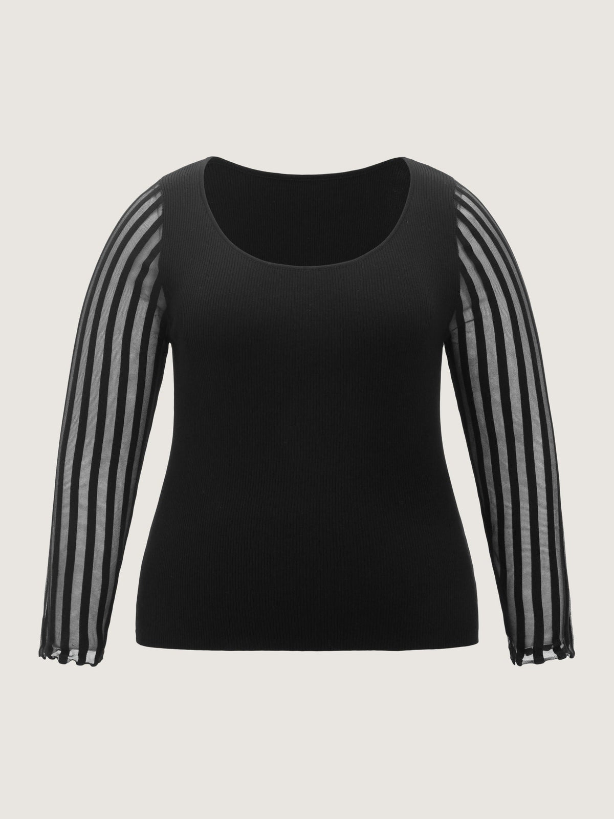 Vertical Stripe Sheer Mesh Long Sleeve Pullover