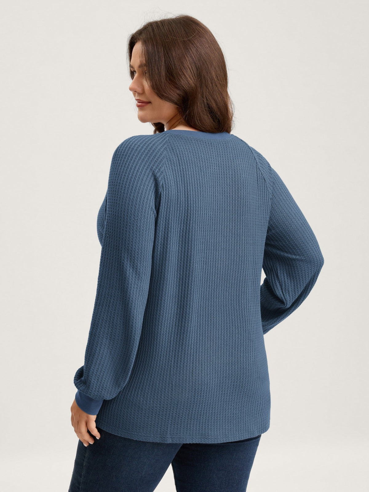 Waffle Grid Notched Collar Lace Sweatshirt