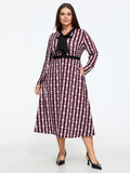 Geometric Print Bow Tie Neck Midi Dress