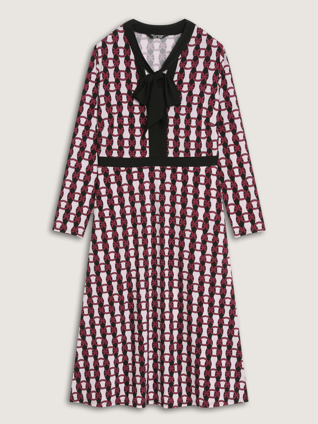 Geometric Print Bow Tie Neck Midi Dress