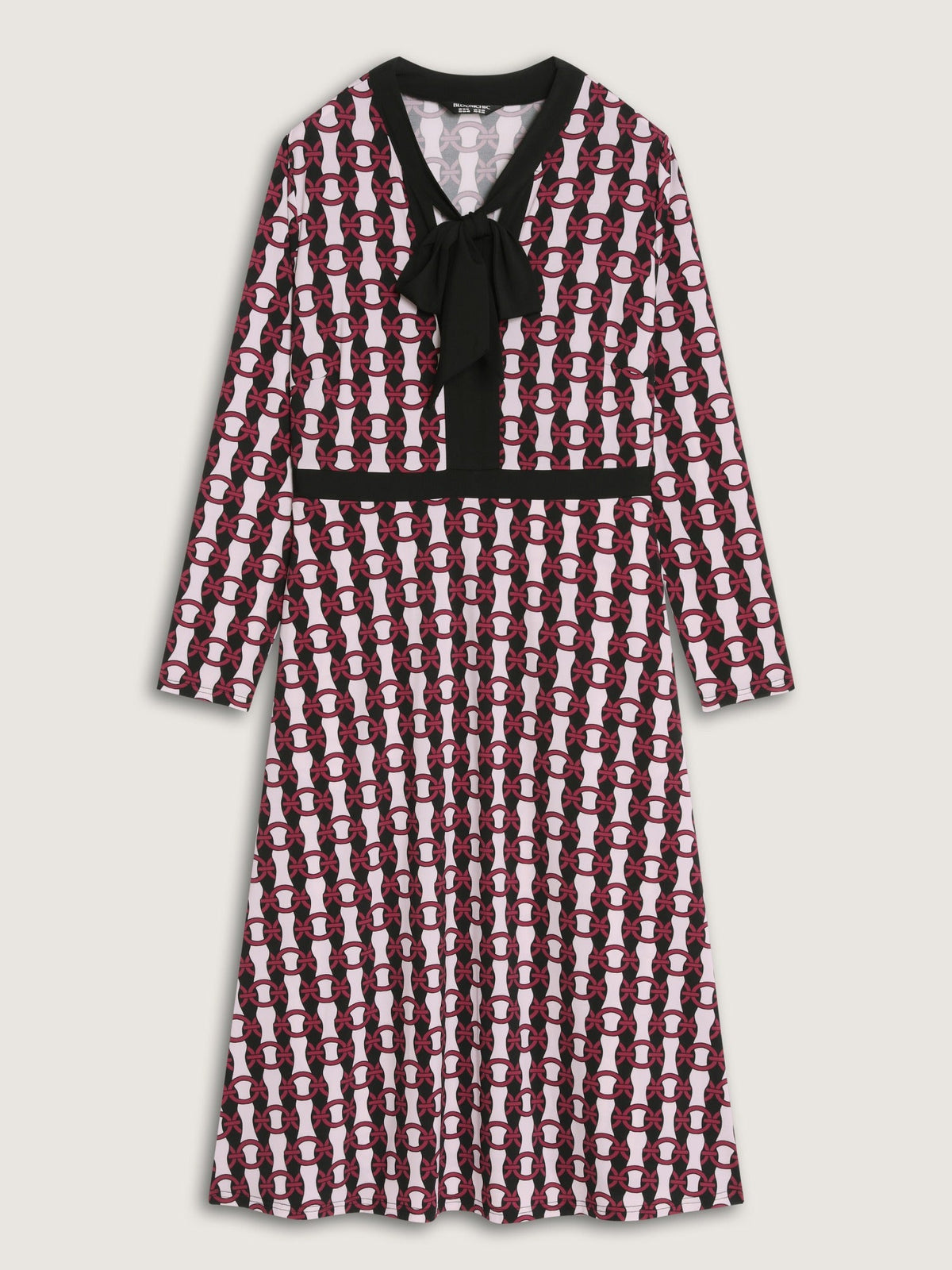 Geometric Print Bow Tie Neck Midi Dress