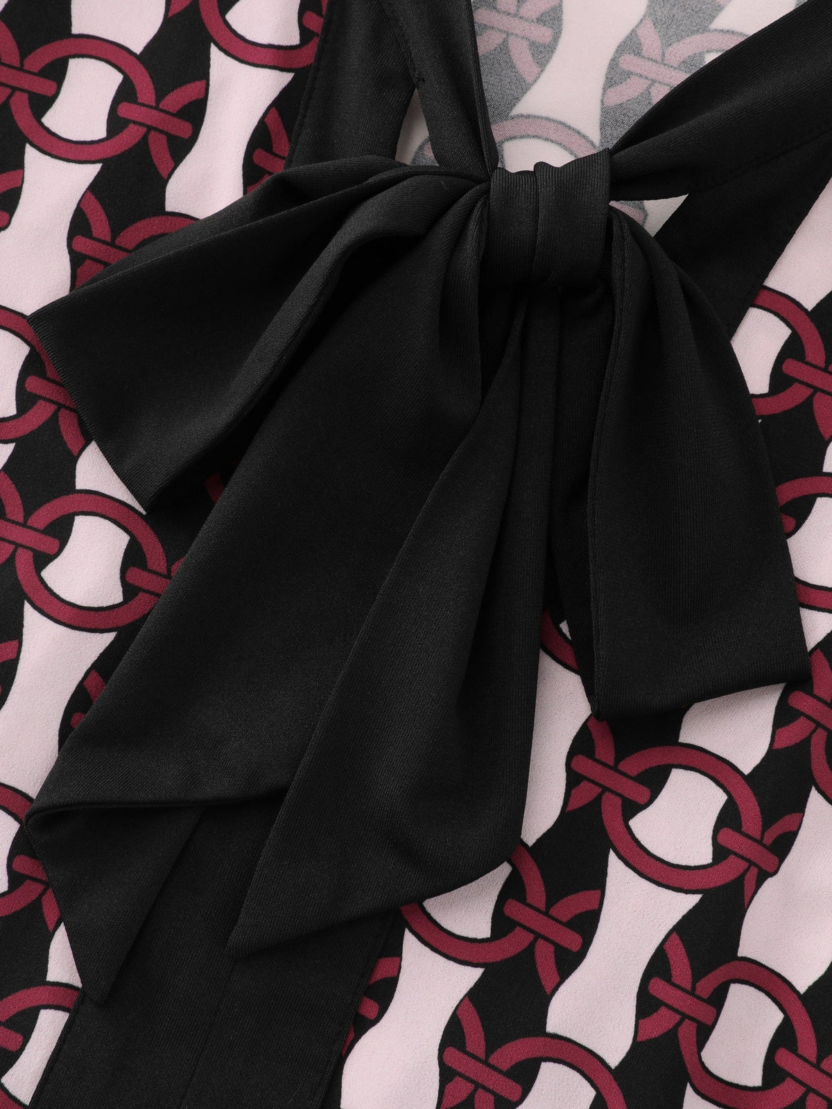 Geometric Print Bow Tie Neck Midi Dress
