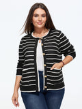 Color Contrast Striped Pocket Button Front Cardigan