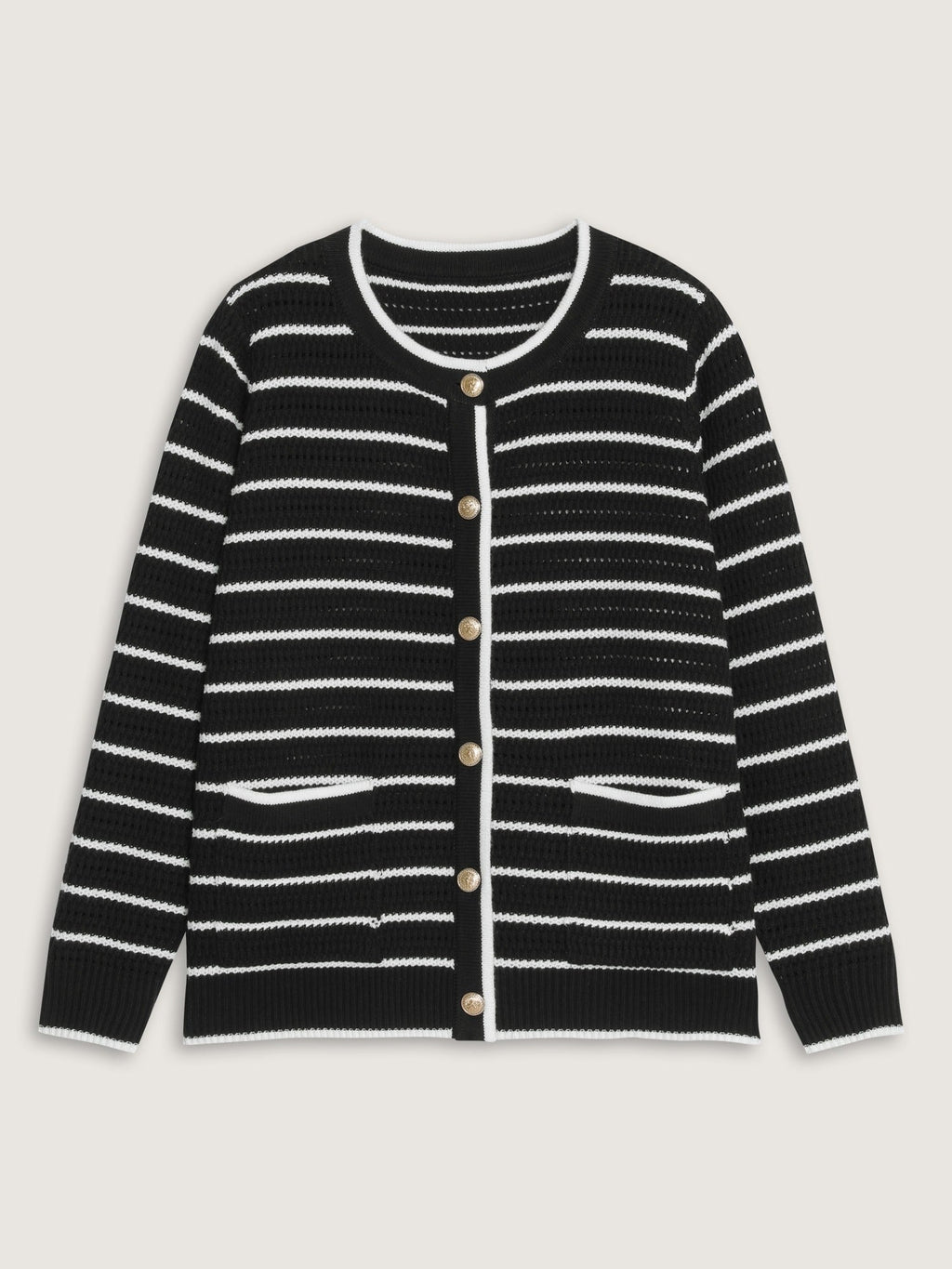 Color Contrast Striped Pocket Button Front Cardigan