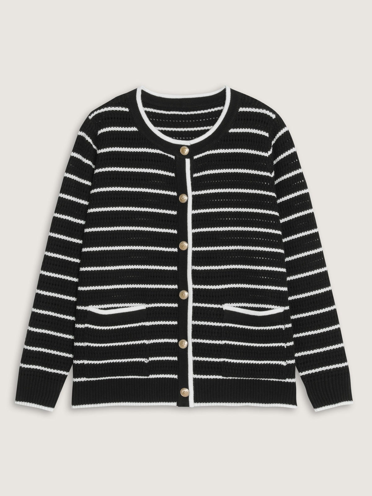 Color Contrast Striped Pocket Button Front Cardigan