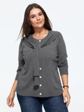 Solid Scarf Bow Tie Button Front Cardigan