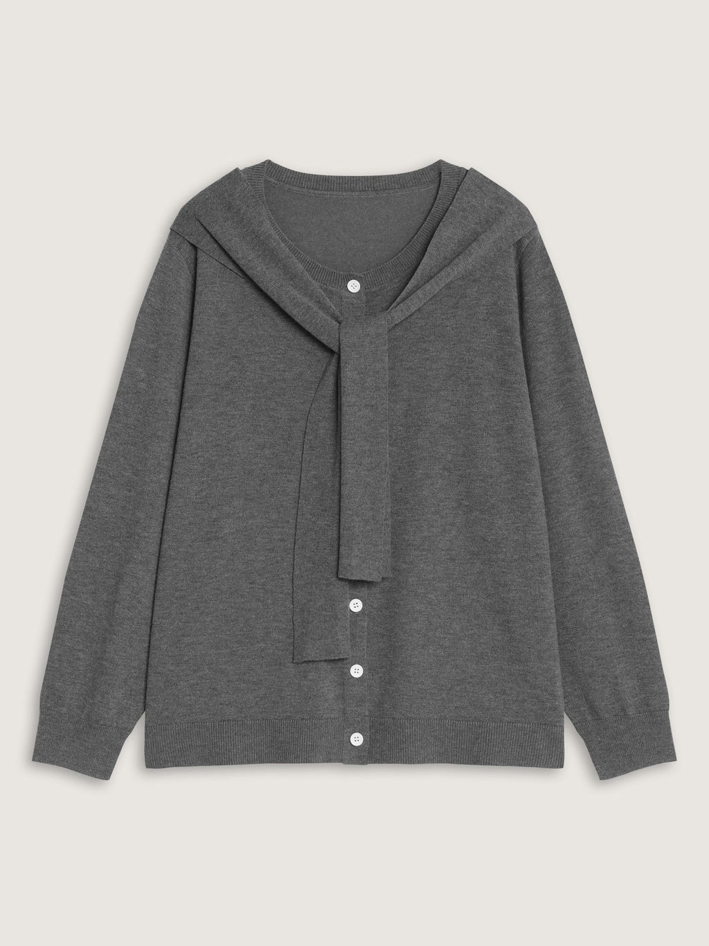 Solid Scarf Bow Tie Button Front Cardigan