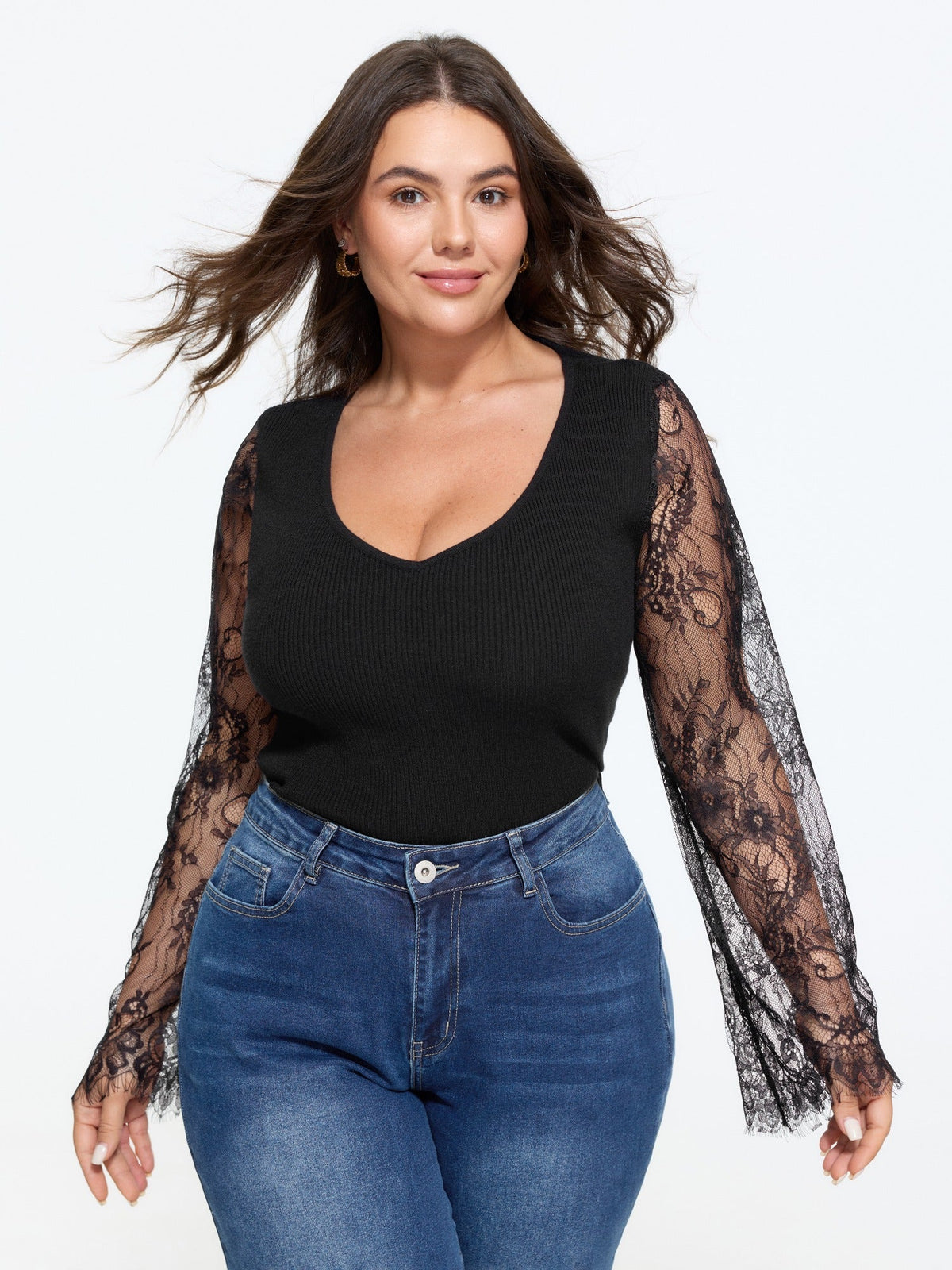 Supersoft Floral Sheer Lace Long Sleeve Pullover