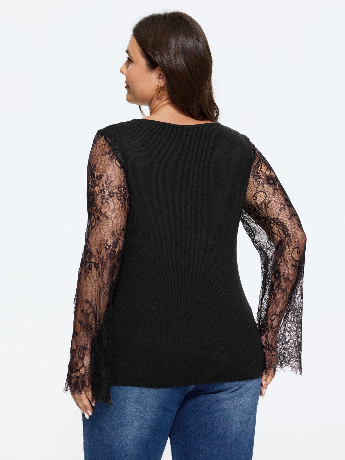 Supersoft Floral Sheer Lace Long Sleeve Pullover
