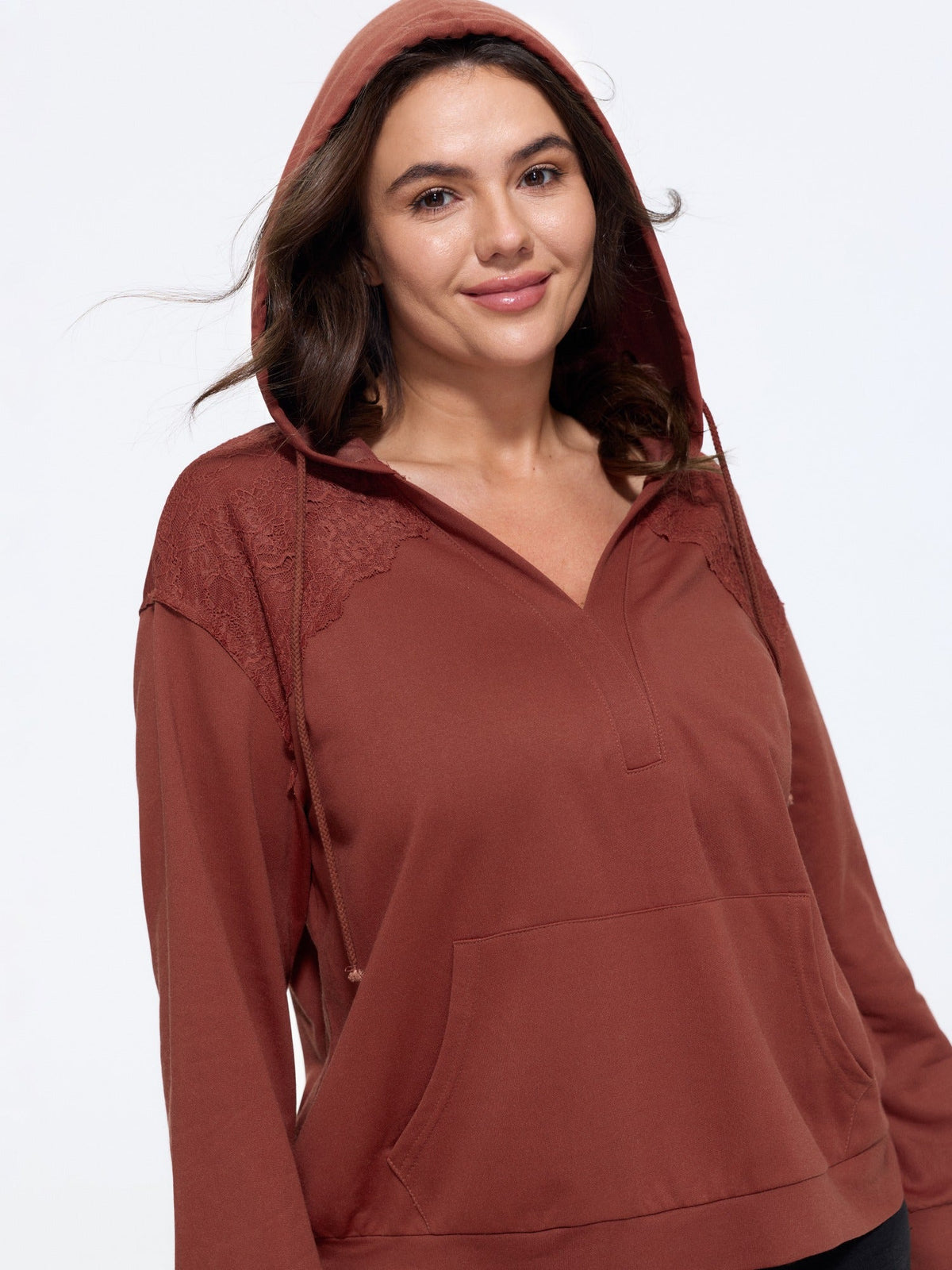 Supersoft Lace Shoulder Splice Pocket Sweatshirt