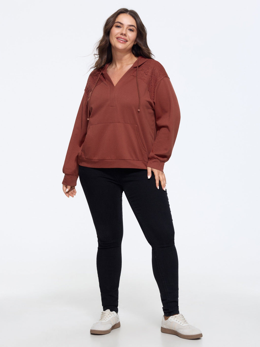 Supersoft Lace Shoulder Splice Pocket Sweatshirt