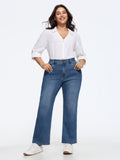 Stretch Double Button Straight Leg Jeans
